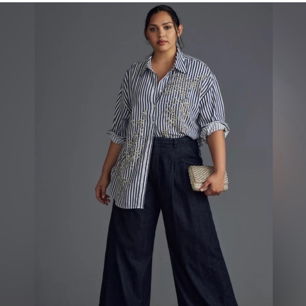 ☑️Anthropologie The Bennet Buttondown Shirt by Maeve: Beaded & Sequined